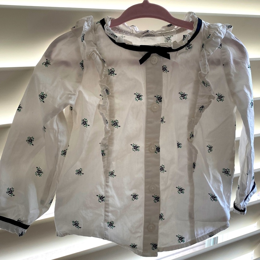 Janie and Jack White and floral pattern long sleeve shirt